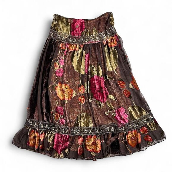 Y2K Debbie Shuchat Burnout Velvet Maxi Skirt 8 Boho Festival Whimsigoth Flaw - Picture 4 of 16